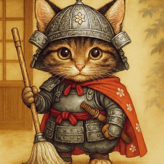 株式会社士のInstagramアイコン（甲冑姿の猫と箒）